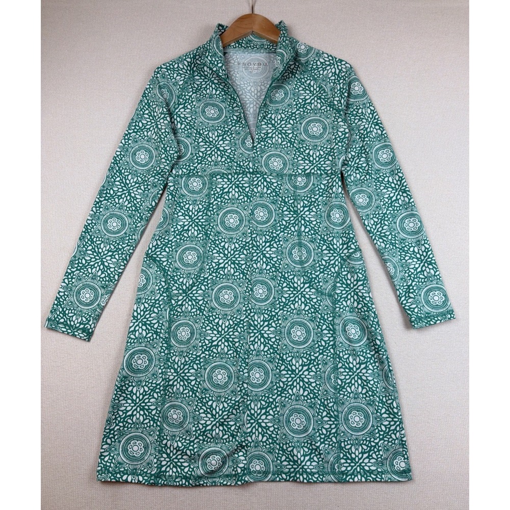 Soybu Dress Women's Size Small Green White Mock Neck Sport Quarter Zip Athletic